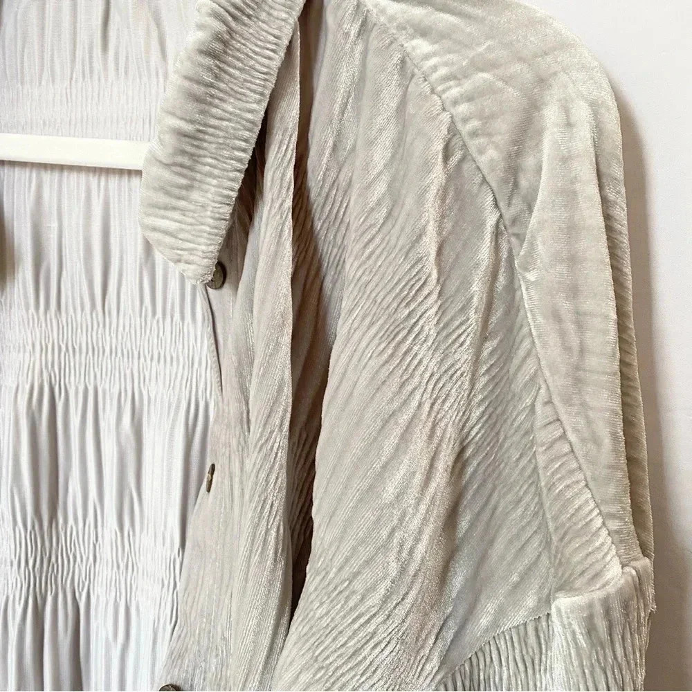 New Free People Velvet Long-Sleeve Button-down Top Chrome Grey Medium - Picture 10 of 15